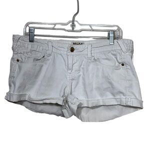 Mudd Juniors White Jeans Shorts Size 9 Rolled Hem Stretch Cotton Summer Casual
